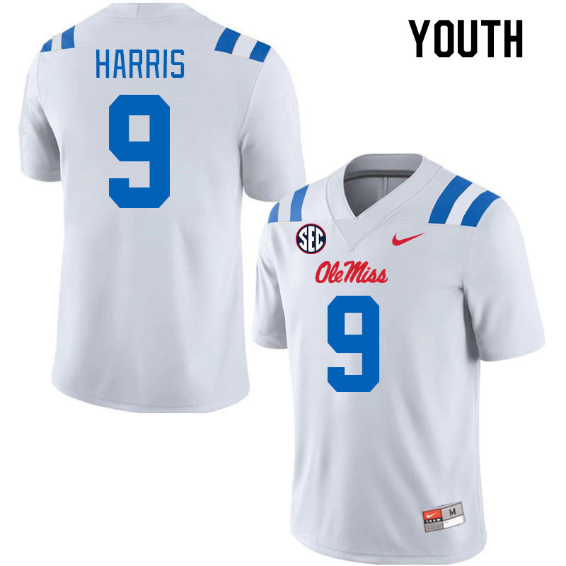 Youth #9 Tre Harris Ole Miss Rebels 2024 New Uniforms College Football Jerseys Stitched-White